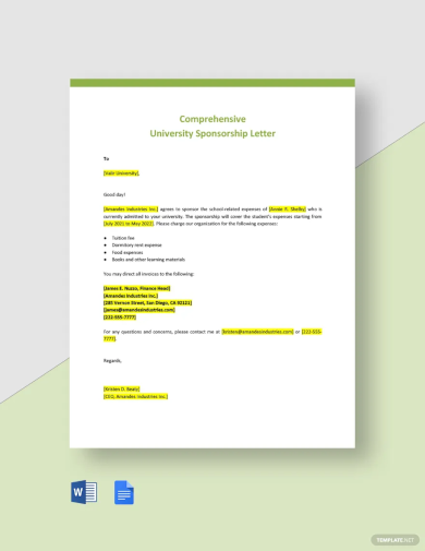 comprehensive university sponsorship letter template