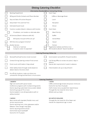 dining catering event checklist