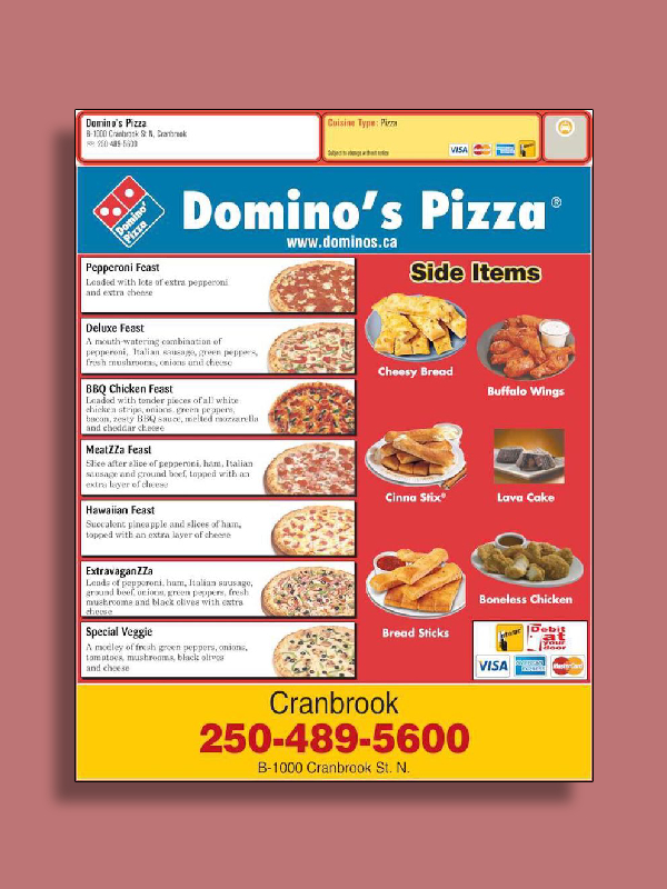 dominos pizza menu