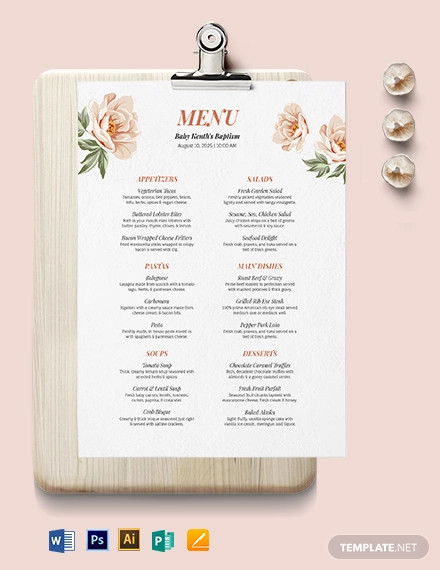 downloadable baptism menu template