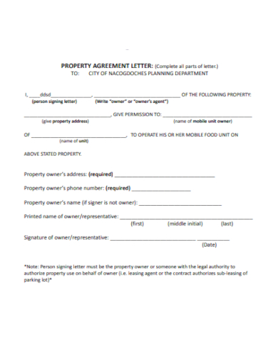 Draft Property Agreement Letter