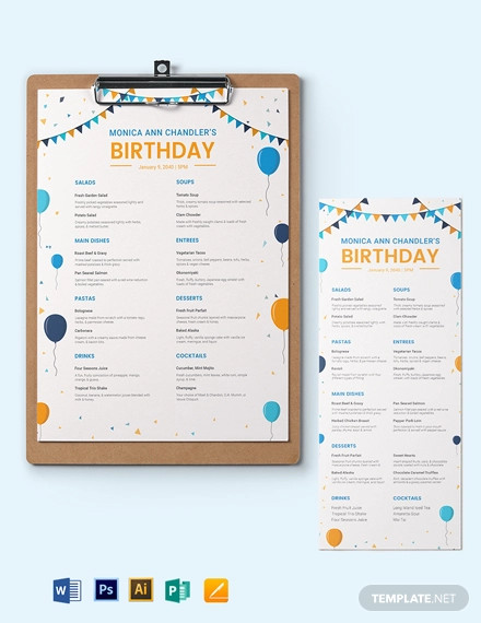 editable birthday menu template