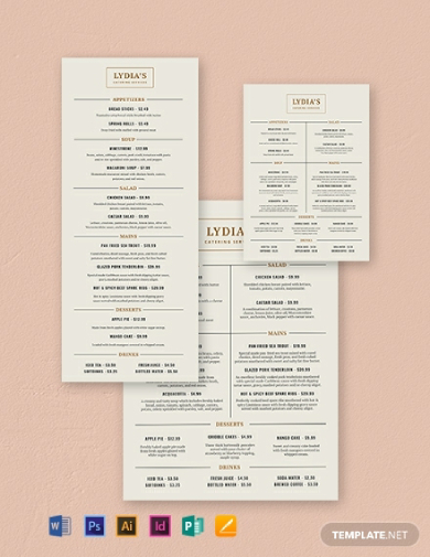 editable catering menu