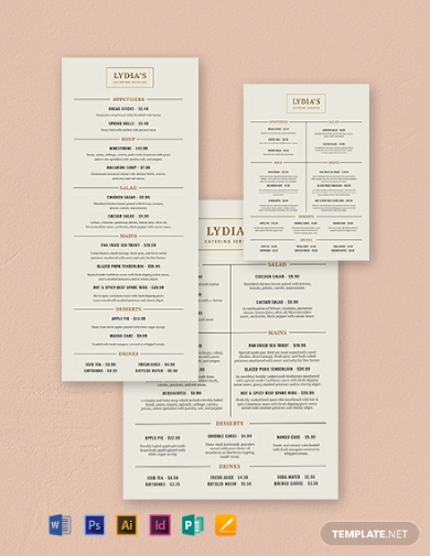 Editable Catering Menu