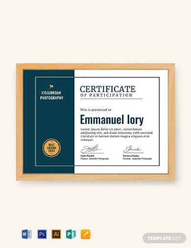 Editable Photography Participation Certificate