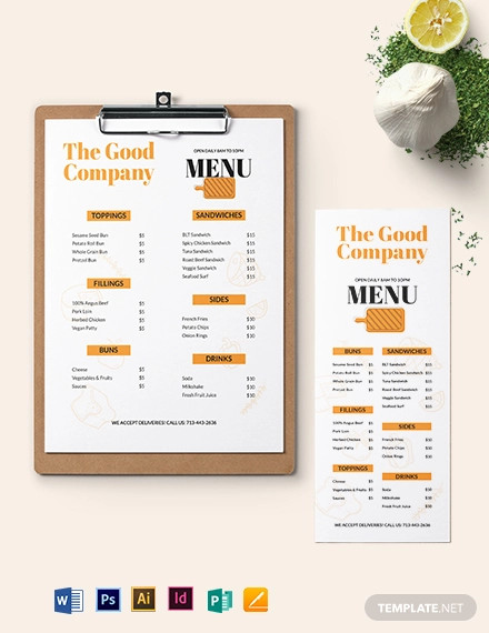 Editable Sandwich Sub Menu Template