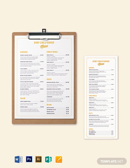 elegant burger menu template