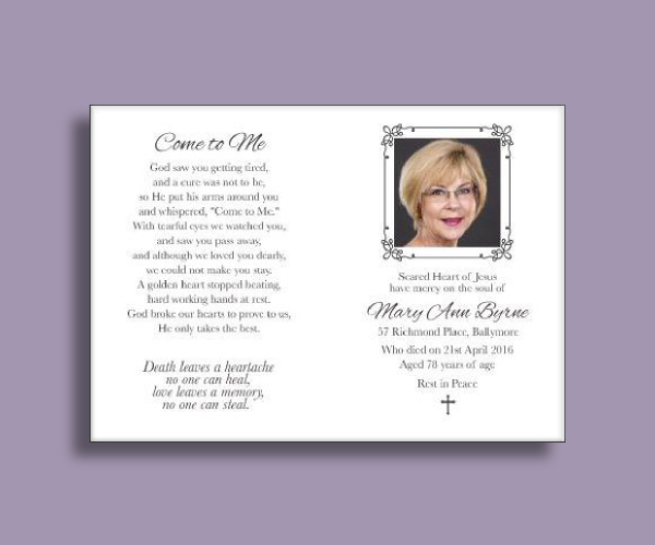elegant funeral memorial card