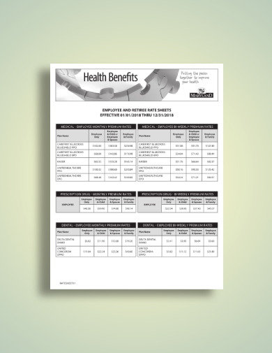 Employee and Retiree Rate Sheet