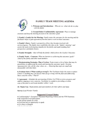 family team meeting agenda