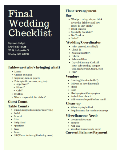 11 Best Wedding Checklist Examples Templates Download Now Examples