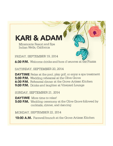 Wedding Schedule - 10+ Examples, Format, Pdf | Examples