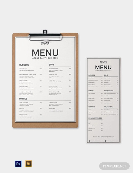 free elegant burger menu template