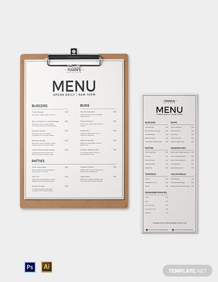 Free Elegant Burger Menu Template