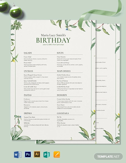 healthy birthday menu template