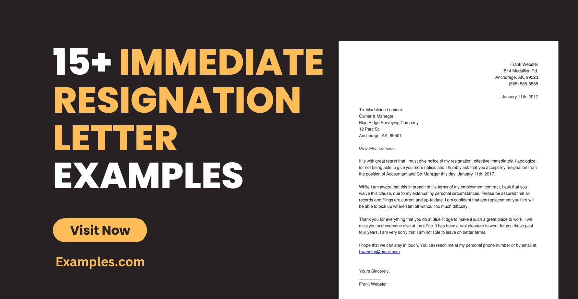 immediate resignation letter examples