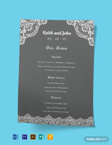 lace wedding menu