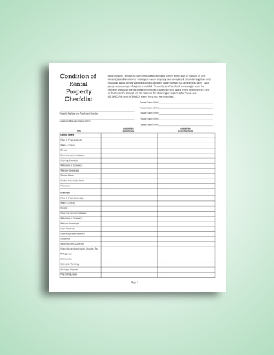landlord tenant condition of rental property checklist