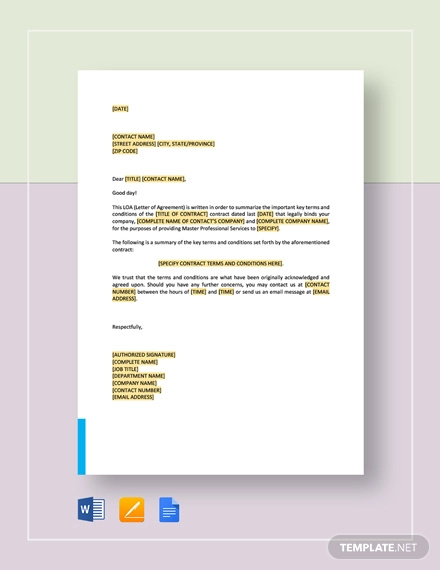 Letter of Agreement Master Professional Services Agreement Template1