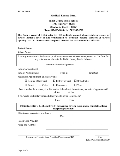 medical doctors excuse form for school