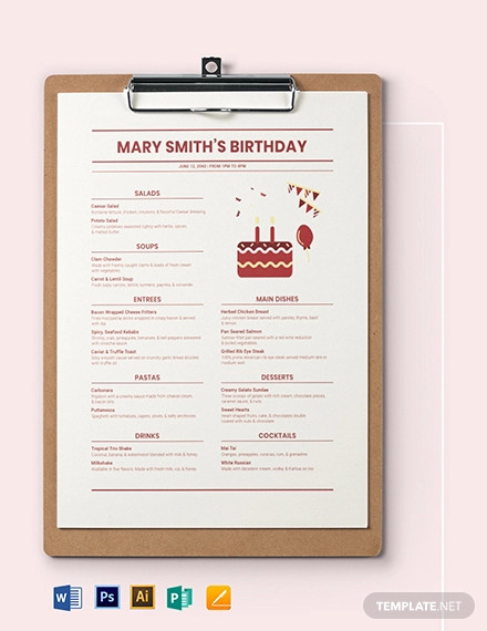 modern birthday menu template