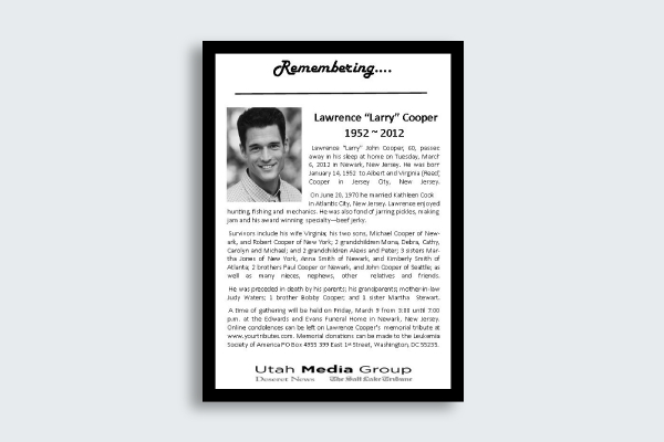 Obituary Notice Card