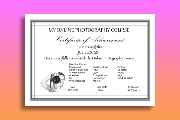 Photography Certificate 12  Examples Illustrator Design Word