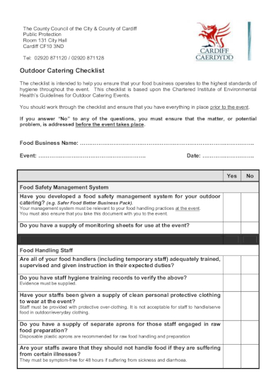 outdoor catering checklist