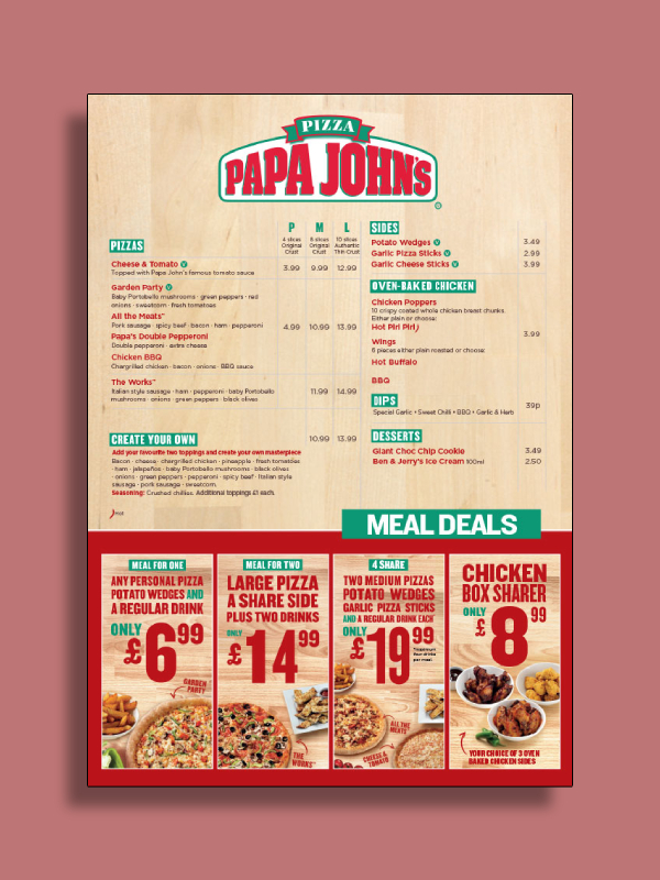 Papa John Pizza Size Chart