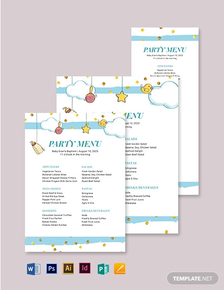 Party Baptism Menu Template