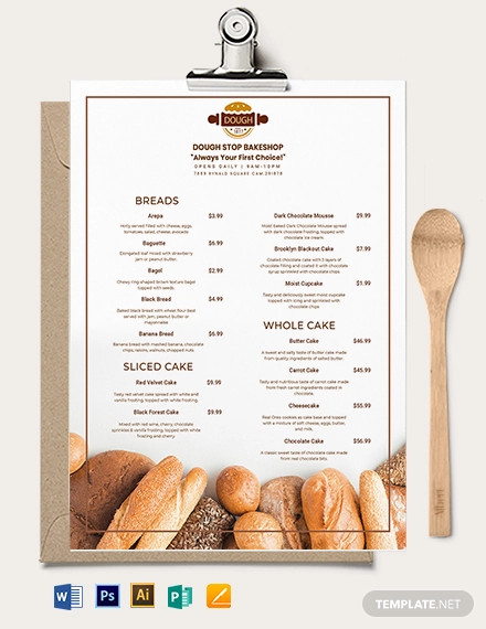 Powerpoint Editable 8.5 x 11 Menu Template Jane for Bakeries and Restaurant