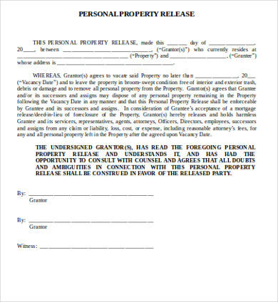 personal property release form
