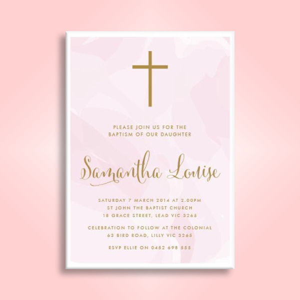 Pink Watercolor Baptism Invitation