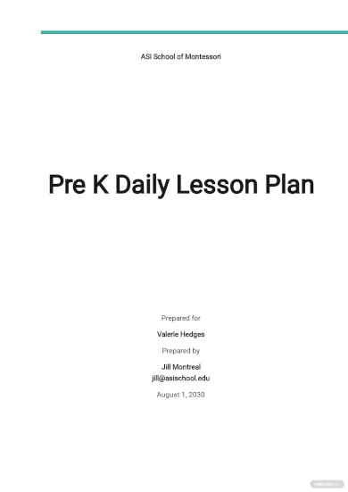 pre k daily lesson plan template