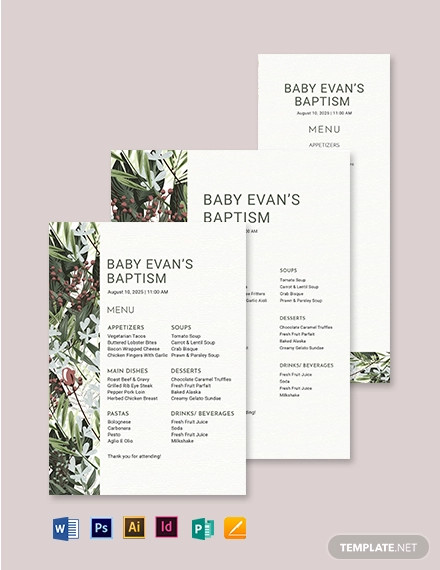 Printable Baptism Menu Template