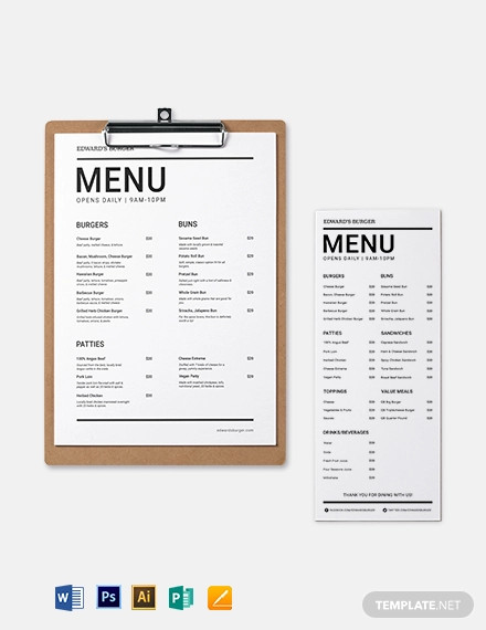 printable burger menu template