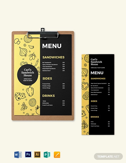 Printable Sandwich Sub Menu Template