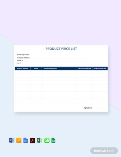 product price list