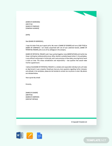 Professional Reference Letter for Tenants Apartment Application