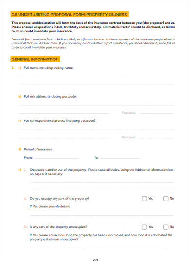 property owners proposal form