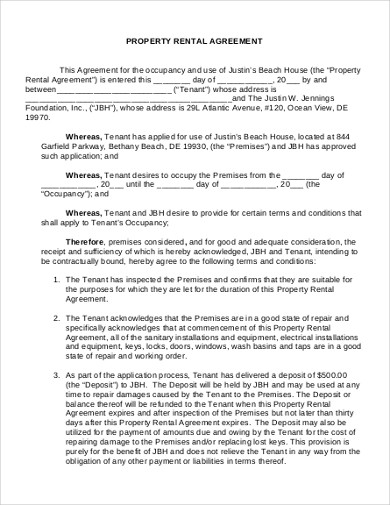 property rental agreement example