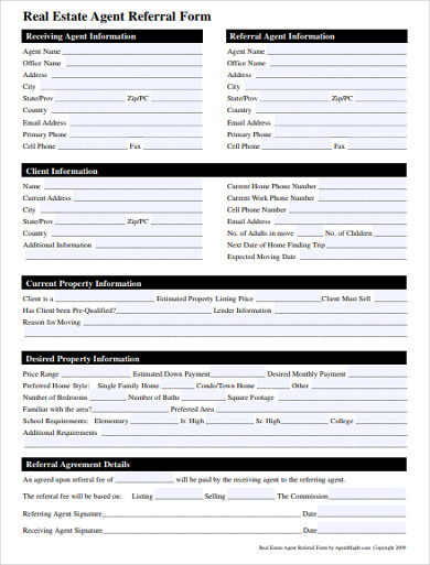 real estate agent referral agreement form 