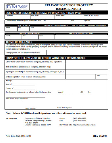 release form for property damage