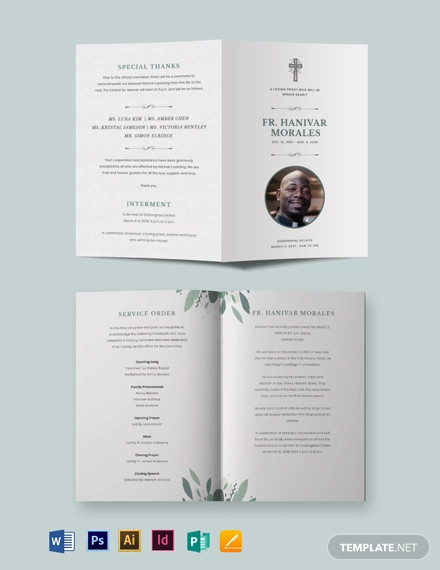 Religious Funeral Obituary Bi Fold Brochure Template