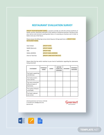 restaurant evaluation survey template