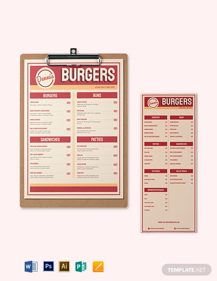 retro burger menu template