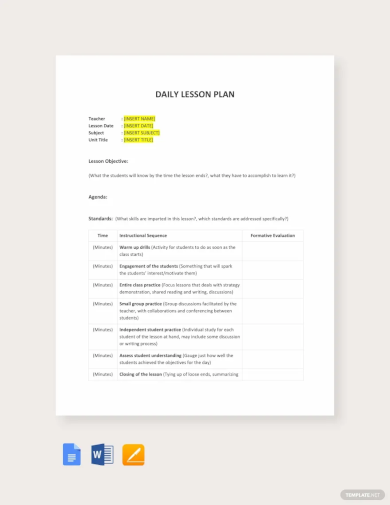 sample daily lesson plan template