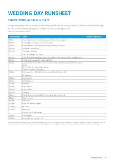 Wedding Run Sheet 5 Examples Format Pdf Examples 8340