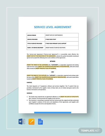 Service Level Agreement 17  Examples Word Pages Google Docs How