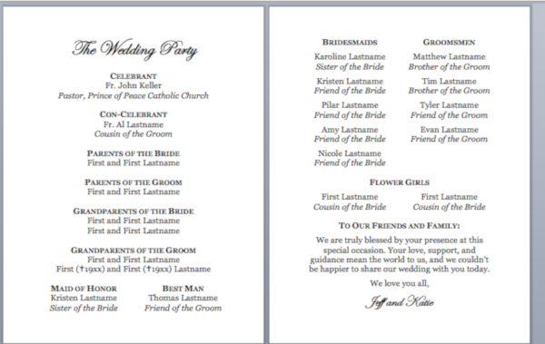 Catholic Wedding Ceremony Program Template